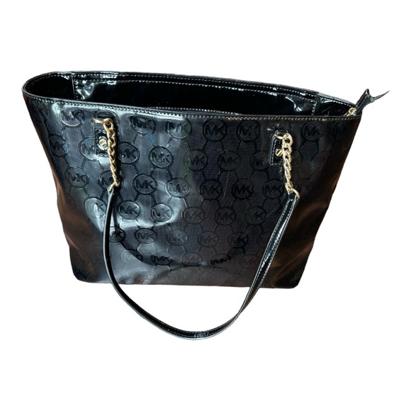 Michael Kors Black Patent Leather Purse Handbag - Gold Chain Straps. - Picture 14 of 15